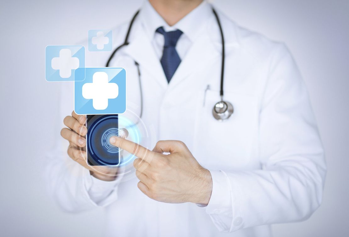 Doctor Holding Smartphone with Hospital App